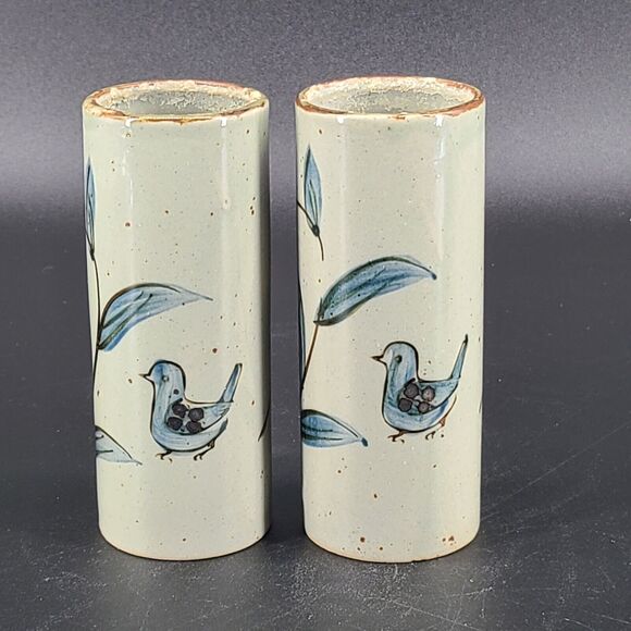 Tonala Pottery Ken Edwards Style Handpainted Bud Vase Tumbler Blue Birds Flowers - Picture 6 of 6